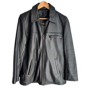 Bazik Noir Classic Leather Jacket Mens L Black Soft Full Zip Sleek Biker Urban